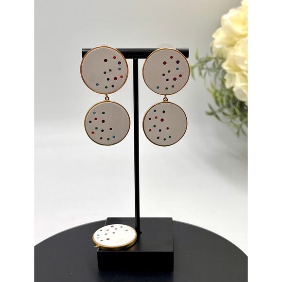 Joanna Laura Constantine Round Double Drop White Multicolored Confetti Earrings - Picture 3 of 9